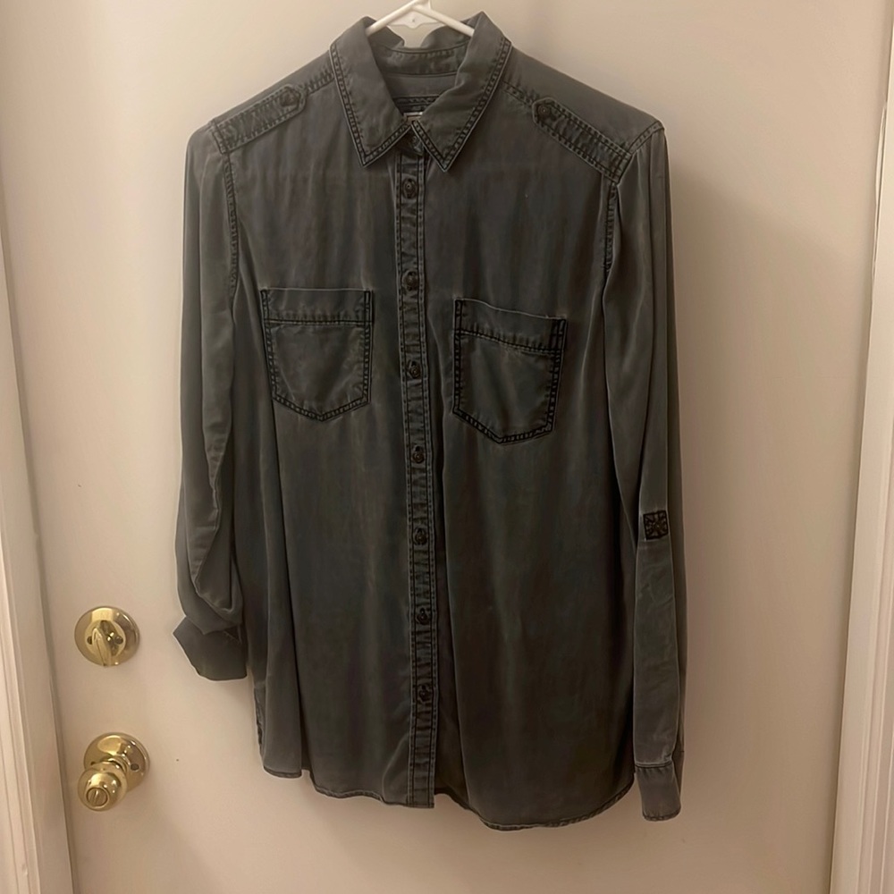 Express small long sleeve dark gray jean button down